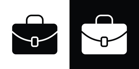 Briefcase Icon in Black and White, Isolated on White and Black Background