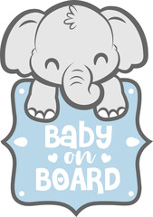 cute baby elephant baby on board sign cad decal - layered cut file -