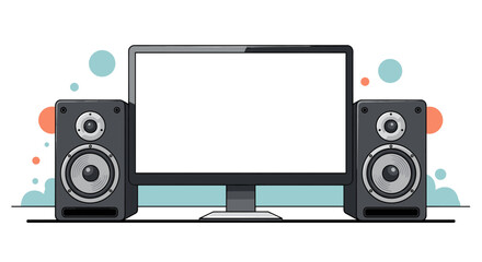 Obraz premium Modern computer setup with sleek speakers and blank screen, perfect for tech presentations