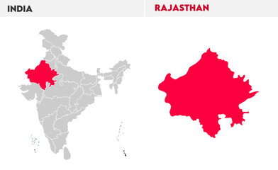 Obraz premium Rajasthan administrative map, Indian states, suitable for education, business, presentations, print, web use, and creative geographic projects. Indian union territory.