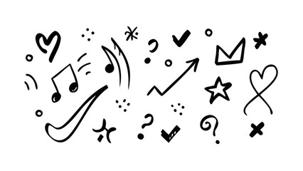 Hand drawn doodle elements, vector illustration with artistic touch and decorative graphic symbols for creative design