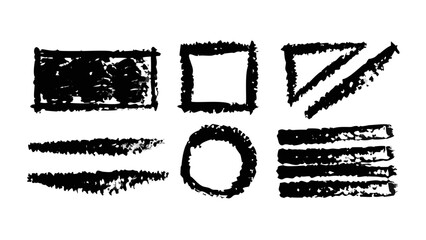 Hand drawn geometric shapes, a collection of abstract design elements with brush strokes and rough textures for creative use