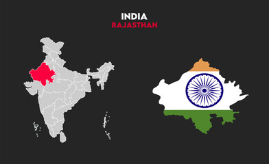 Rajasthan map with Indian flag, Indian states, suitable for education, business, presentations, print, web use, and creative geographic projects. Indian union territory.