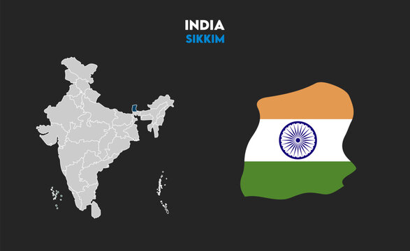 Sikkim map with Indian flag, Indian states, suitable for education, business, presentations, print, web use, and creative geographic projects. Indian union territory.