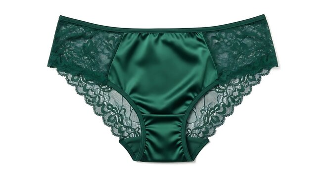 Elegant Green Lace and Satin Women's Briefs on White Background
