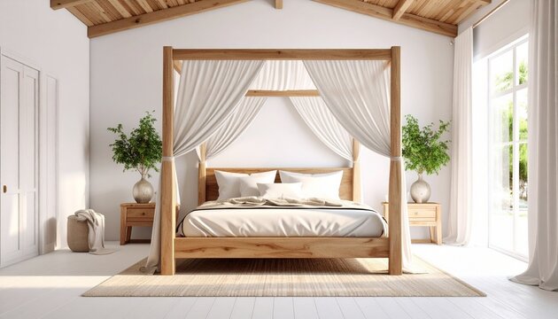 Experience serene luxury with a stunning canopy bed in a bright, modern bedroom retreat. Dreamy sleep awaits