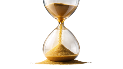 Ultra-Realistic Hourglass with Golden Sand Flowing – Sharp Focus on Sand and Glass, Isolated on White or Transparent Background, PNG, AI Generated