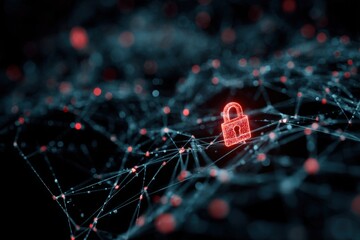 Digital Lock Concept on Abstract Network Background with Red Nodes
