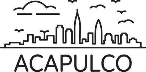 Acapulco Skyline Linear Style Single Line Vector Illustration