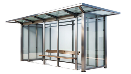 Empty Bus Stop Shelter with Glass and Metal Design – Isolated on Transparent Background, AI Generated