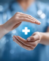 symbolic of healthcare insurance with nurse, insurance, icon