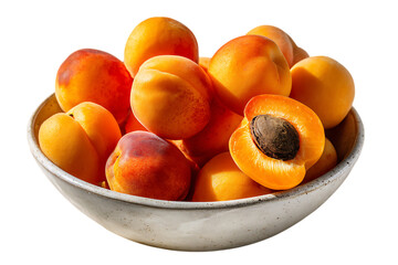 Ripe, juicy apricots in a bowl. Healthy fruit, summer harvest.