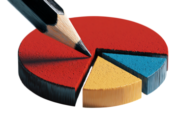 Pencil pointing at a pie chart showing data analysis.