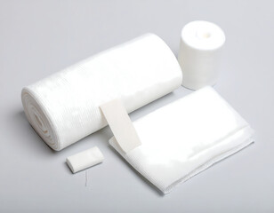 Fototapeta premium Sterile bandage and gauze isolated on white background