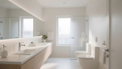 Modern minimalist bathroom with sleek fixtures and natural light