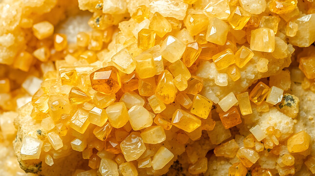 A photorealistic top-down view of raw citrine clusters from Brazil