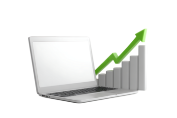 Laptop with growth graph, success, progress concept