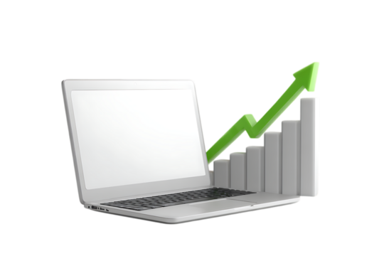 Laptop with growth graph, success, progress concept