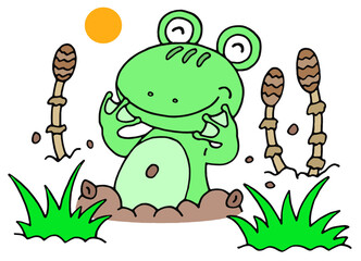 季節のイラスト - 啓蟄・冬眠明け・蛙・土筆