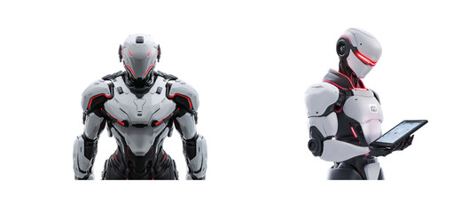 Fototapeta premium Two futuristic robots with white and black design 3d