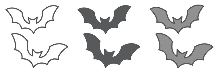 Bat icon collection for Halloween, spooky silhouette, isolated vector