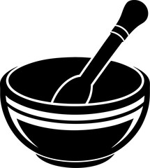 Tibetan singing bowl with mallet silhouette  vector black , white background