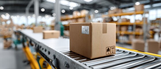 Parcel delivery on roller conveyor in warehouse logistics environment for efficient transportation