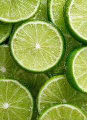 A close up of a bunch of lime slices