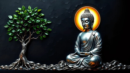 Lord Buddha statue on a black background