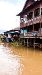 Wooden houses along a river (1)