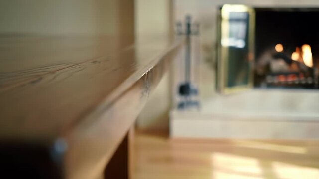 Close-up detail of a shiny varnished wooden table surface