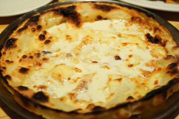 Closeup of Focaccia di Recco (Focaccia col formaggio di Recco)  