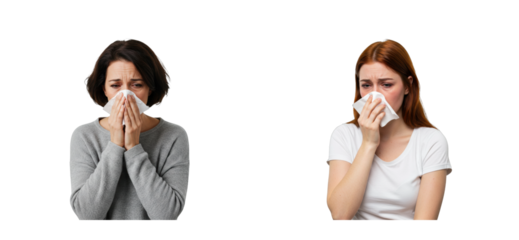 Emotional response to illness by two women studio setting portrait indoor health awareness. Set PNG