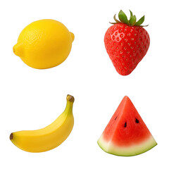 Fresh Fruits Isolated on Black Background &ndash; Lemon, Strawberry, Banana, Watermelon