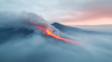 lava erupting and flowing from volcano