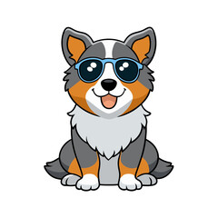 australian shepherd sitting down sunglasses vector art