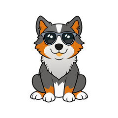 australian shepherd sitting down sunglasses vector art