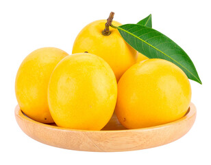 Fresh ripe nance fruits with green leaves isolated on transparent background PNG