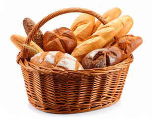 Fresh Baked Assortment of Bread Loaves in Wicker Basket Still Life