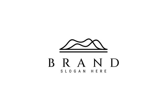Mountain logo design natural mountains with minimalist linear outline line art design style