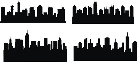 city skyline silhouettes of United States of America vector design. black city silhouette. Buildings silhouette architecture metropolis. Night town skyline icons