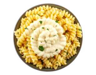  Uncooked elbow macaroni with smooth creamy sauce