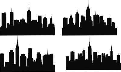 Obraz premium City silhouette vector set. black city silhouette. Night town skyline icons