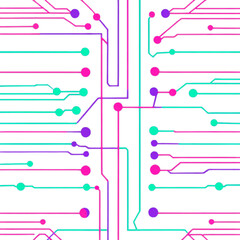 Naklejka premium Abstract digital circuit board network with neon lights and connections vector illustration