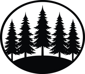 Obraz premium Minimalist pine forest silhouette with striking evergreen trees isolated on white background