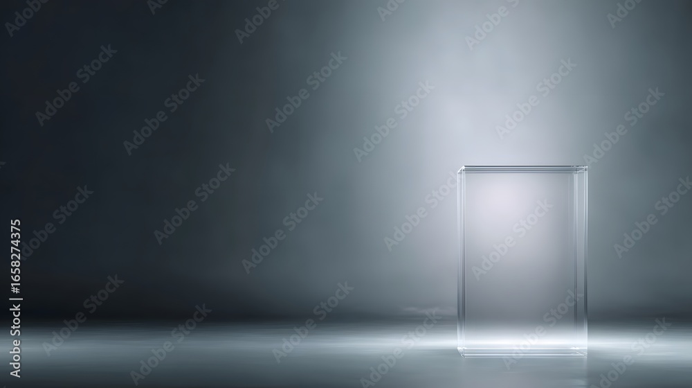Canvas Prints a transparent glass podium over a soft gradient background with studio lighting long title a sleek m