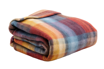 Folded plaid blanket, multi-colored, warm tones