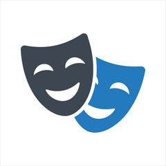 Drama comedy acting masks or theater mask icon