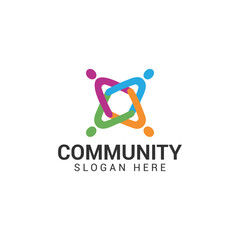 Simple Modern Interlocking People Group Abstract Community Connection Logo Design