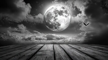 Dark moonlit sky over wooden deck